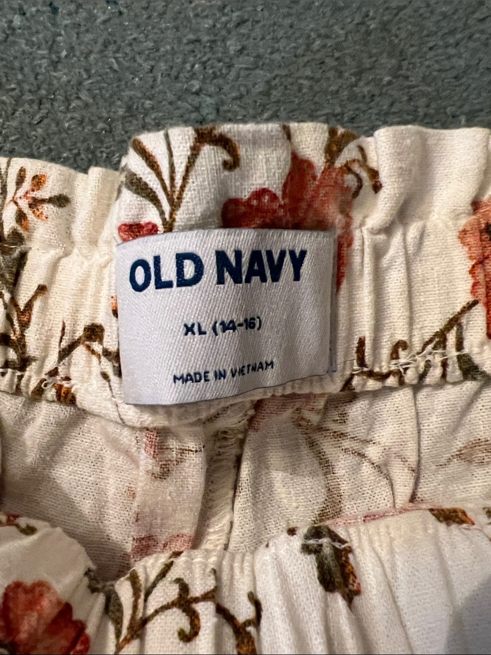 Old Navy Cream Floral Drawstring Pants with Coral Blooms - Picture 2 of 7